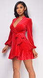 Dream Red Ruffled Wrap Velvet Mini Dress