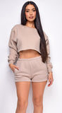 Cozy Up Beige High Waist Shorts & Crop Sweater Lounge Set