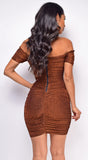 Helena Brown Bronze Sparkle Off Shoulder Dress