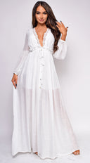 Pirae White Button Down Maxi Dress