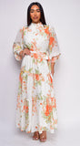 Valencia White Orange Floral Maxi Dress