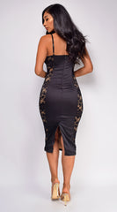 Aiday Black Lace Satin Midi Dress