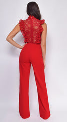 Vanna Red Crochet Flared leg Jumpsuit