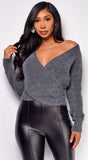 Amalie Gray Wrap Long Sleeve Sweater Top