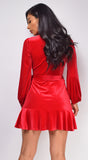 Dream Red Ruffled Wrap Velvet Mini Dress
