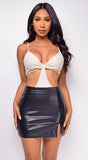 Noya Black Slit PU Leather Skirt