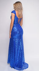 Betania Blue Sequin Gown styled outfit flat lay