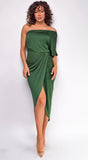 Pearl Hunter Green Venetian Ruched Midi Dress