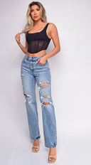 Suki Blue High Rise Straight Leg Ripped Jeans