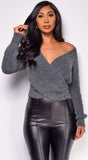 Amalie Gray Wrap Long Sleeve Sweater Top