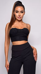 Milarose Black Ruched Mesh Crop Top