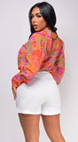 Lotus Orange Multi Color Button Up Blouse Top