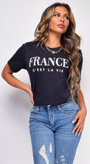 France C'est La Vie Black Graphic Tee