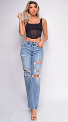 Suki Blue High Rise Straight Leg Ripped Jeans