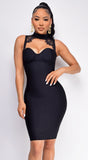 Forbidden Black High Neck Lace Detail Bandage Dress