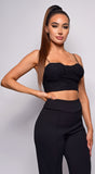 Milarose Black Ruched Mesh Crop Top