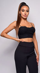 Milarose Black Ruched Mesh Crop Top