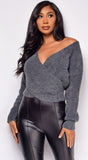 Amalie Gray Wrap Long Sleeve Sweater Top