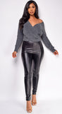 Amalie Gray Wrap Long Sleeve Sweater Top
