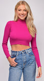 Amani Magenta Purple Ribbed High Neck Crop Sweater Top