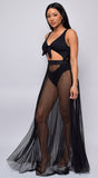 Palmaria Black Pleated Sheer Tulle Cover-up Skirt