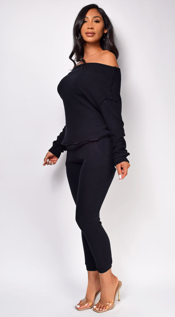 Josiane Black Off Shoulder Lounge Set Emprada