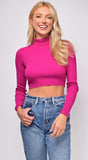 Amani Magenta Purple Ribbed High Neck Crop Sweater Top