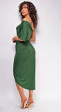 Pearl Hunter Green Venetian Ruched Midi Dress