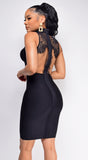Forbidden Black High Neck Lace Detail Bandage Dress