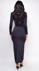 Brielle Black Deep Plunge Front Knot Dress