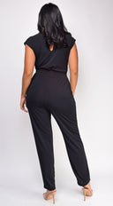Novi Black Tie Waist Jumpsuit close-up of fabric and construction