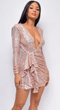 Soila Rose Gold Sequin Drape Side Dress