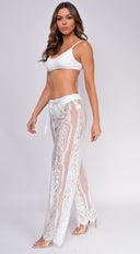 Long Island White Mesh Lace Cover Up Pants close-up of lace detailing