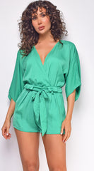 Yeline Green Satin Romper