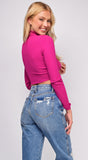 Amani Magenta Purple Ribbed High Neck Crop Sweater Top