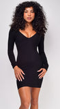 Jaylani Black Snatched V Neck Ribbed Basic Mini Dress