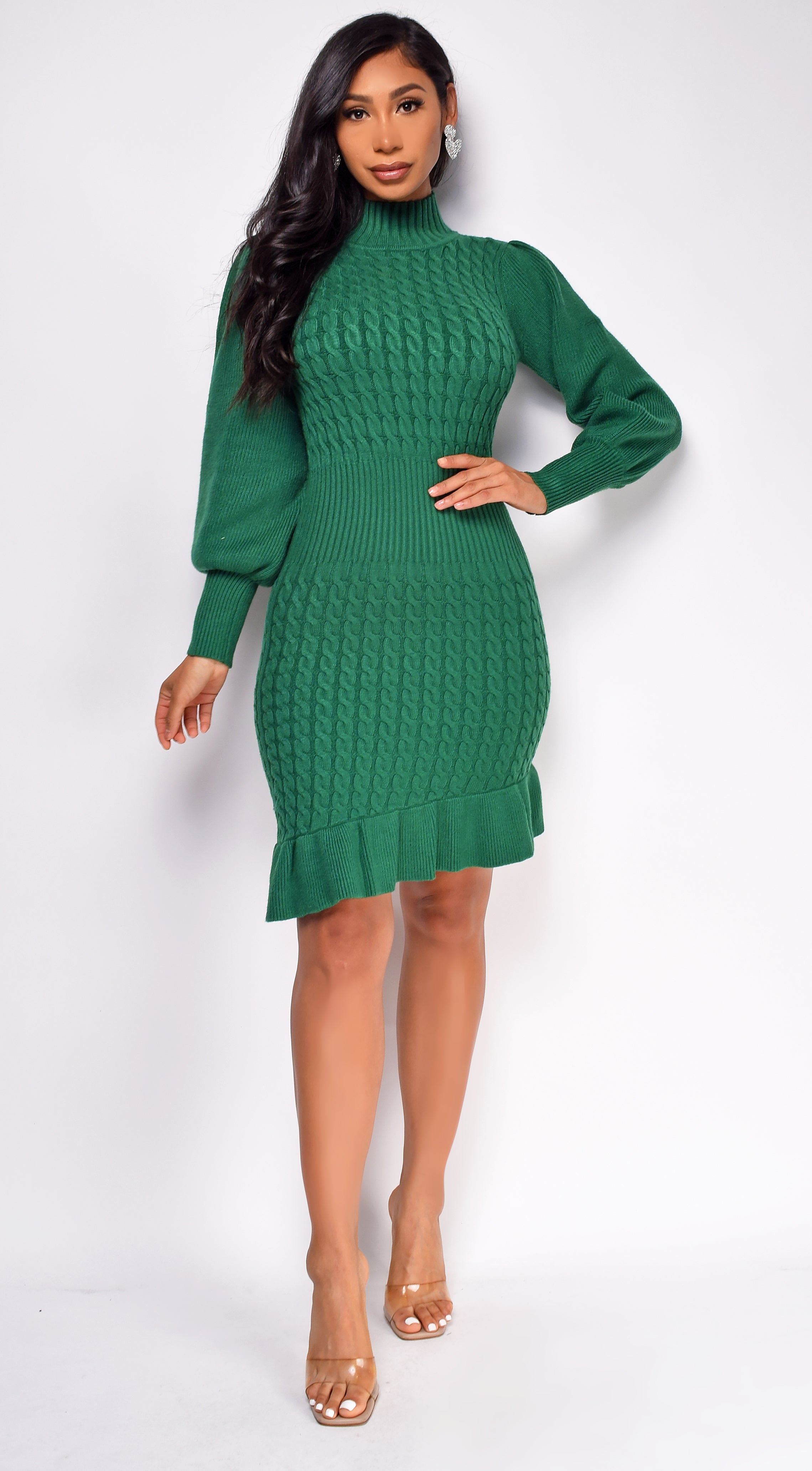 Perla Green Cable Knit Midi Dress