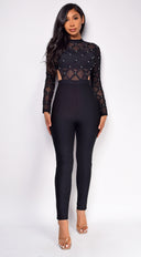 Bonnie Black Mesh Studded Bandage Jumpsuit