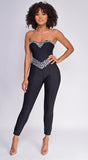 Jenna Black Embellished Gem Bandage Jumpsuit