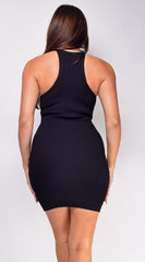 Meira Black Halter Ribbed Mini Dress