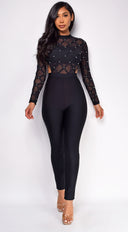 Bonnie Black Mesh Studded Bandage Jumpsuit