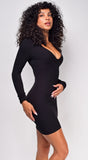 Jaylani Black Snatched V Neck Ribbed Basic Mini Dress