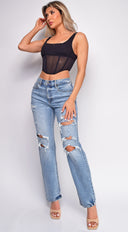 Suki Blue High Rise Straight Leg Ripped Jeans