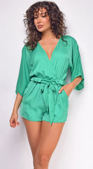 Yeline Green Satin Romper