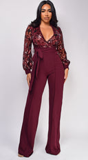 Eve Wine Red Sequin Jumpsuit