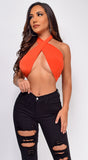 Ivana Orange Wrap Halter Neck Crop Top