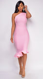 Luna Pink Asymmetric Ruffle Bottom Bandage Dress