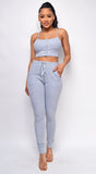 Leon Grey Rib Crop Tank & High Waist Jogger Set