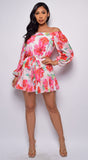 Acacia White Pink Floral Off Shoulder Romper