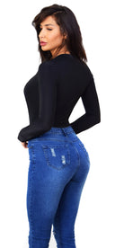 Black Deep V Neck Long Sleeve Bodysuit - Emprada